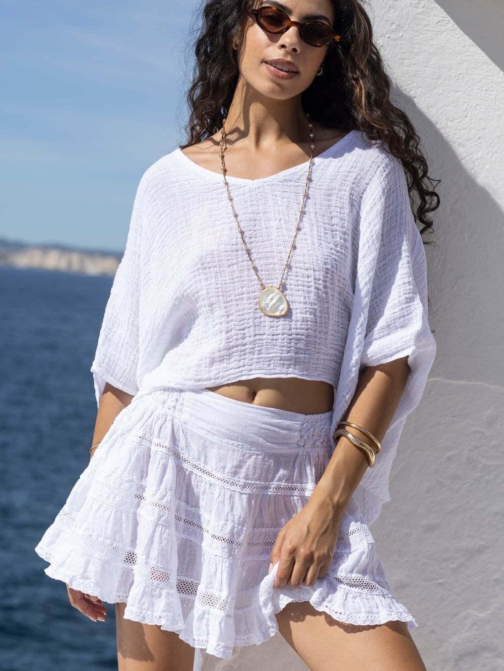 Sunday St Tropez Coros linen top $295 retail OSFM